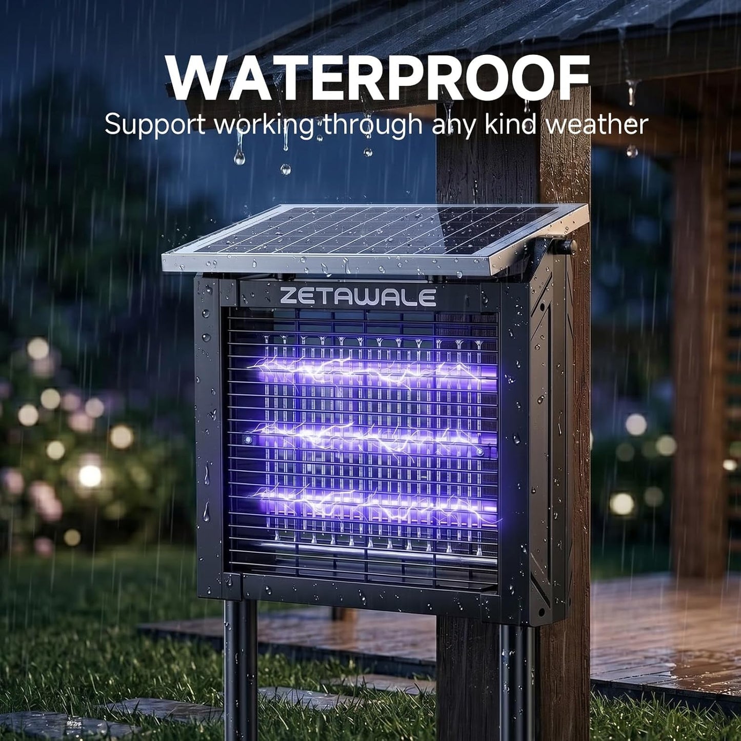 Solar Powered Bug Zapper Outdoor, 4500V Mosquito Trap with 10W Solar Panel, Fly Trap & Mosquito Killer, 10FT Extension Cord, IPX5 Waterproof, 2100 Sq.Ft Coverage for Patio, Backyard, Garden