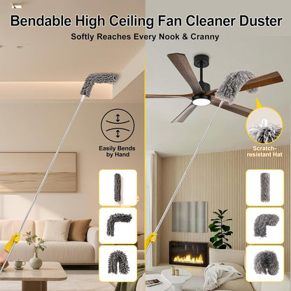 Tiumso Dusters for Cleaning,Microfiber Feather Duster 5-in-1 Kit, Duster with Extension Pole 100 Inches, Cobweb Duster, Microfiber Dusters for High Ceilings and Fans, Blinds and Cars