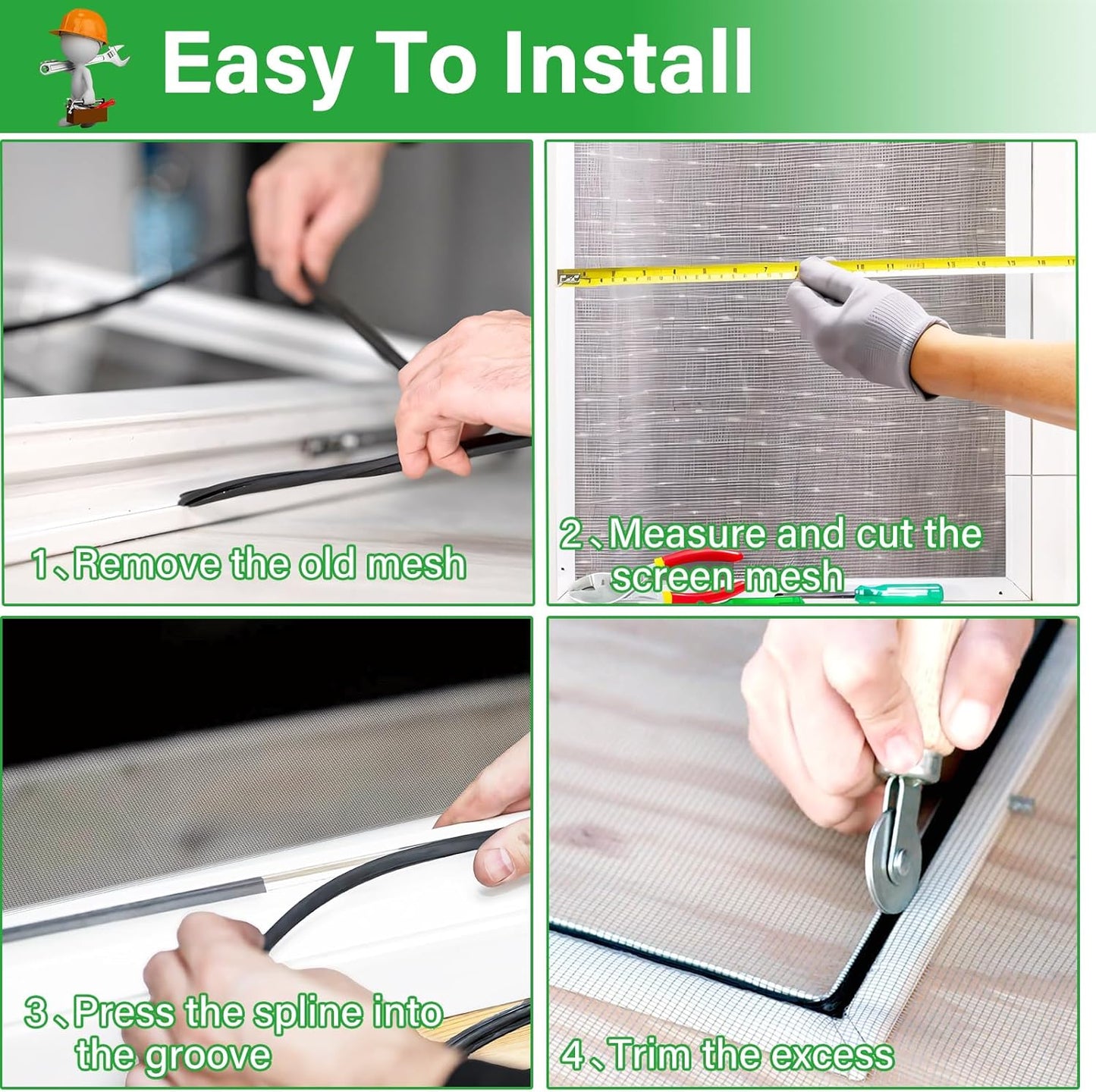 Window Screen Replacement Kit 32 Inch X 66 Feet Durable High Hardness Nanofibers Roll Screen Mesh Window Screen Repair Kit Black for Any Door and Window