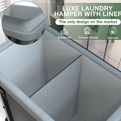 60 Gal(230L) Laundry Basket with Lid, Rolling Laundry Hamper with Wheels, Dirty Clothes Hamper with Metal Frame and Removable Bag Design, Suitable for Laundry Room, Bedroom (Black, 3 Section 230L)