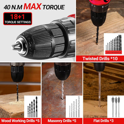 Cordless Drill Tool Kit Set: 20V Power Drill Tool Box with Battery Electric Drill Driver for Men Home Hand Repair Basic Toolbox Tools Sets Drills Case