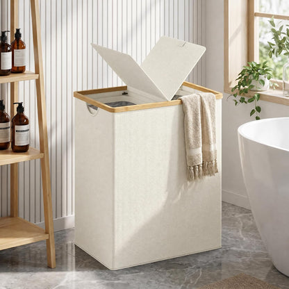 efluky Laundry Hamper with Lid, Trio Laundry Basket with 2 Removable Bags, 3 Section Laundry Bin with Bamboo Handles for Bathroom, Bedroom & Laundry Room, 160L (42.3 Gallon) Beige
