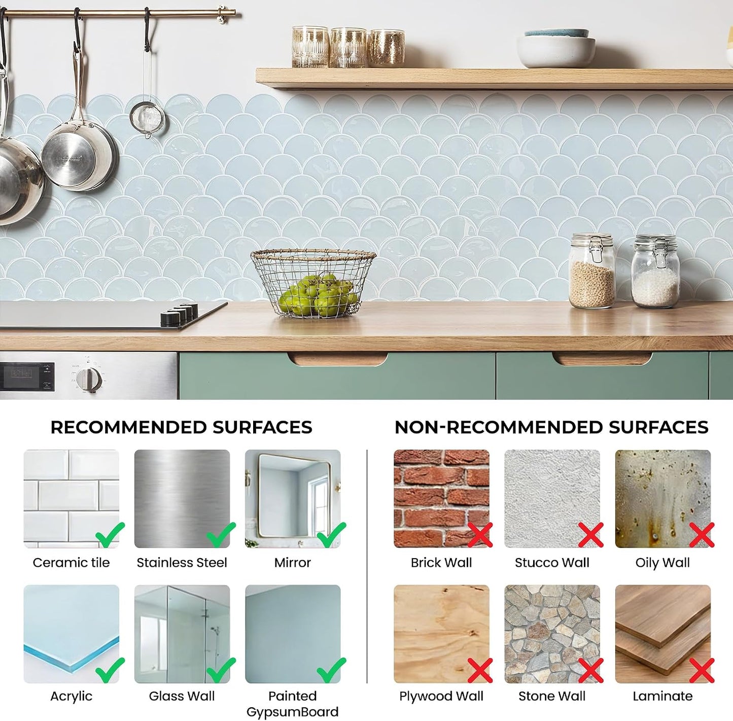 5 Sheets Peel and Stick Backsplash, Self Adhesive Wall Tiles, 3D Adhesive Tile Backsplash, 12"x12"Premium Self Adhesive Wall Tiles Peel and Stickfor Kitchen, Bathroom, RV(Spring Moss)