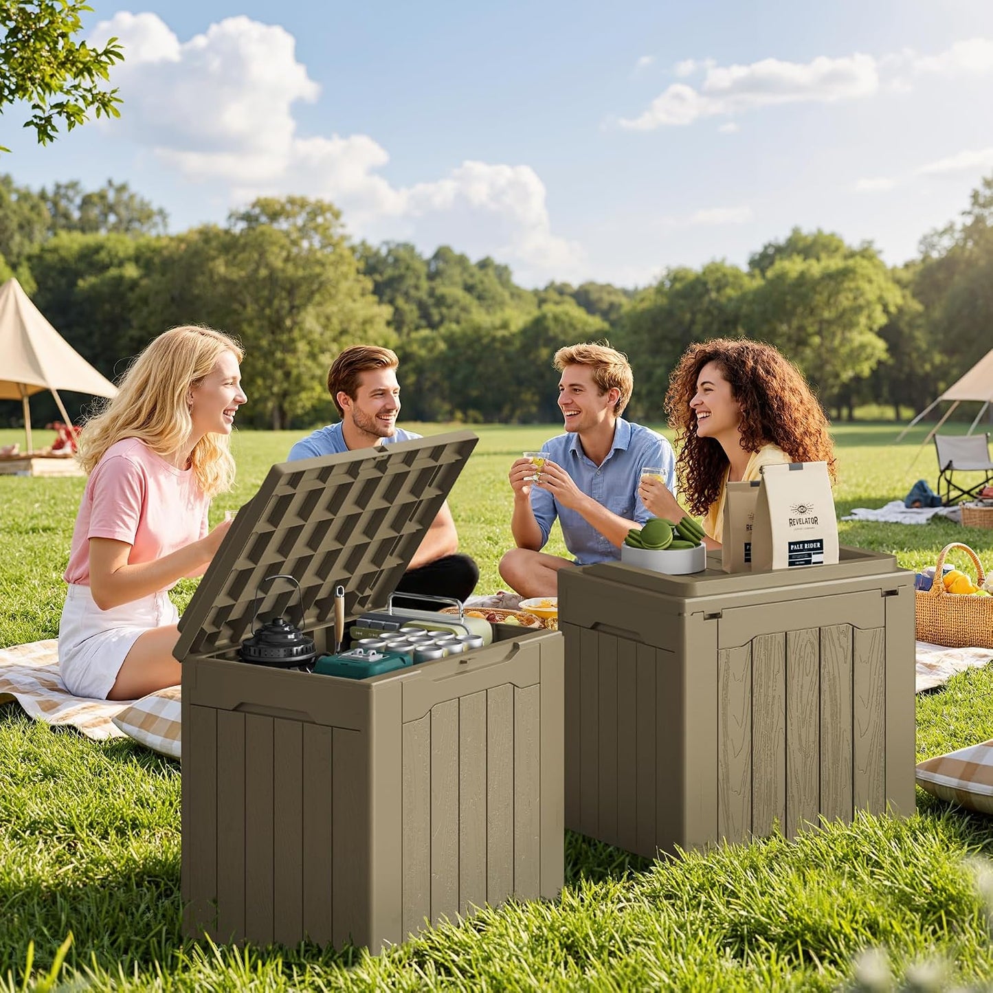 JUMMICO 31 Gallon Resin Deck Box Waterproof Indoor Outdoor Storage Boxes for Patio Furniture Cushions and Garden Tools (Brown)