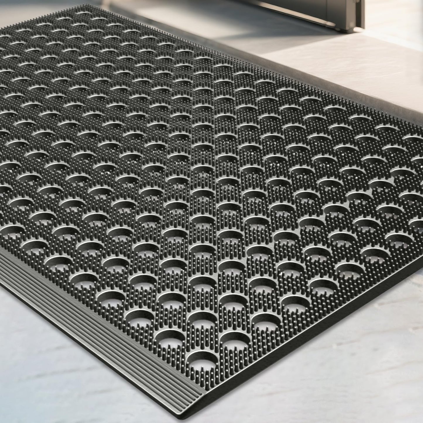 Mibao Front Door Mat Outside Entrance, Heavy Duty Welcome Rubber Doormat Waterproof, All Weather Dirt Trapper Non-Slip Drainage Doormat, Entry Mat for Garage Home Pool Commercial, 17" x 29.5", Black