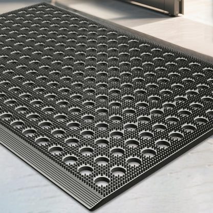 Mibao Front Door Mat Outside Entrance, Heavy Duty Welcome Rubber Doormat Waterproof, All Weather Dirt Trapper Non-Slip Drainage Doormat, Entry Mat for Garage Home Pool Commercial, 17" x 29.5", Black