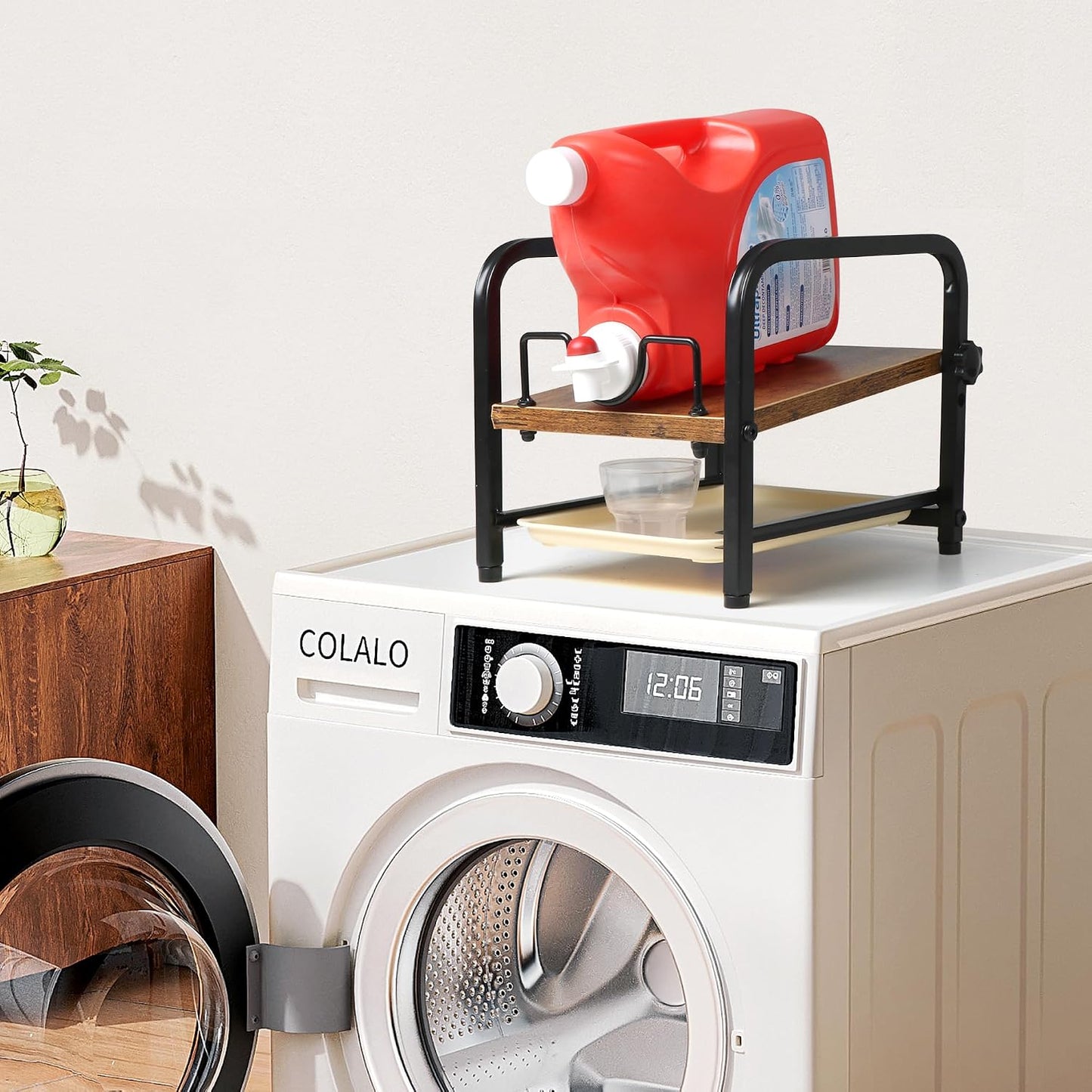 Laundry Detergent Holder & Laundry Detergent Soap Dispenser - Liquid Laundry Detergent Organizer with Drip Tray & Adjustable Tilting Board, for Laundry Room Organization and Storage,Black