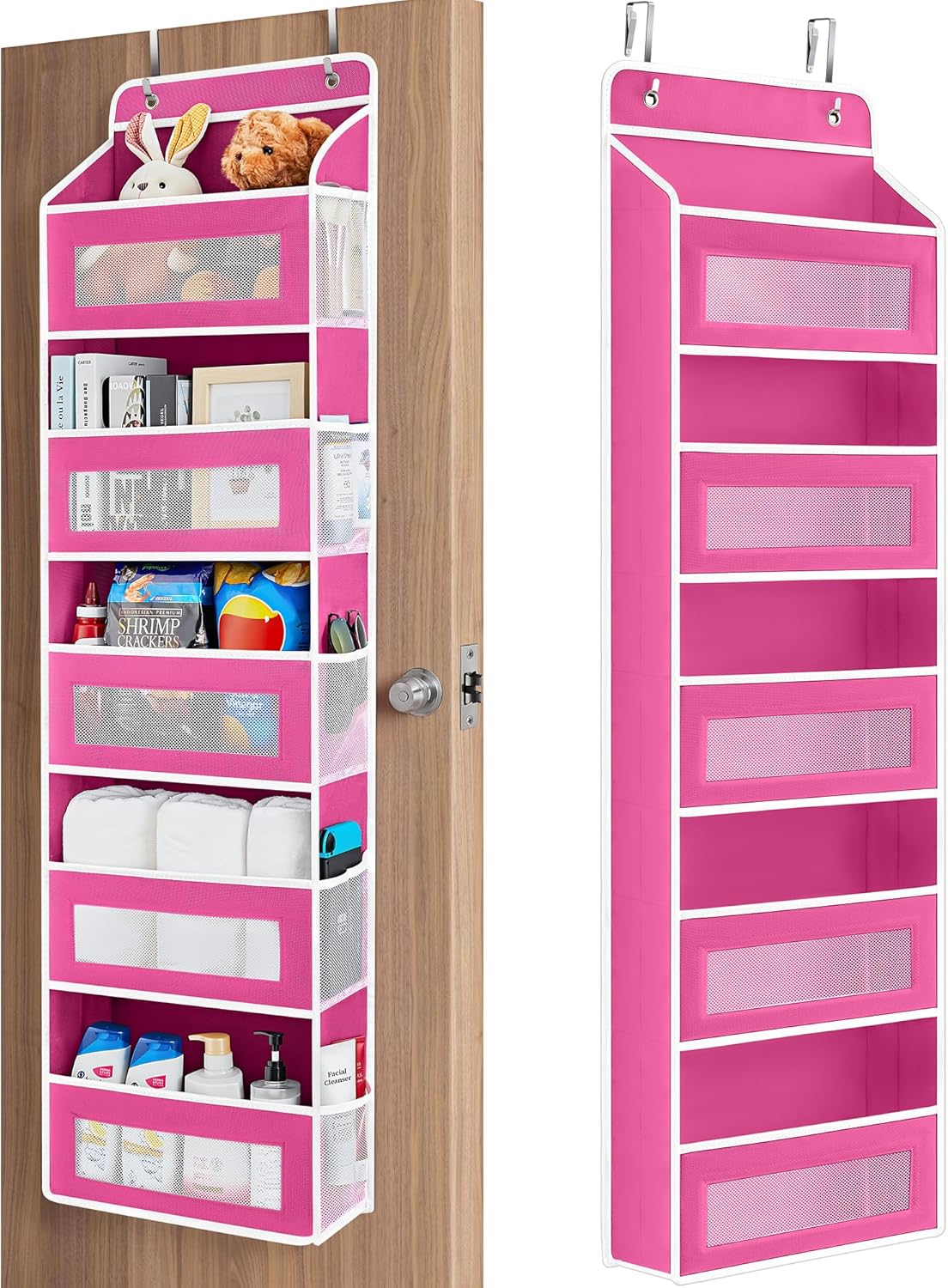 JARLINK 2 Pack Over the Door Organizer Storage, 5 Shelf Hanging Door Organizer with 5 Large Capacity Pockets, Anti Tilt 44 lb Load Behind Door Storage for Bedroom, Bathroom, Pantry, Nursery, (Grey)