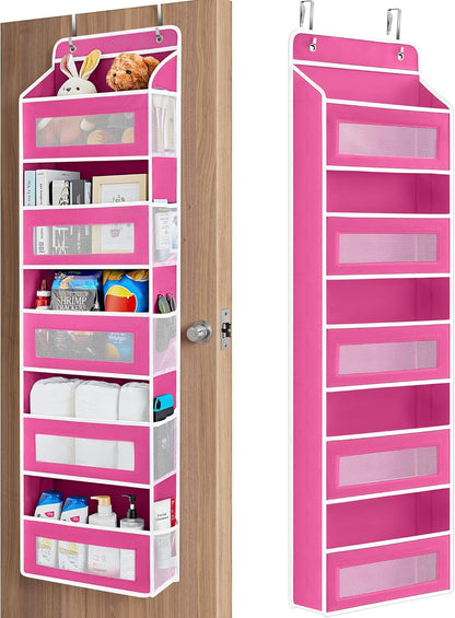 JARLINK 2 Pack Over the Door Organizer Storage, 5 Shelf Hanging Door Organizer with 5 Large Capacity Pockets, Anti Tilt 44 lb Load Behind Door Storage for Bedroom, Bathroom, Pantry, Nursery, (Grey)