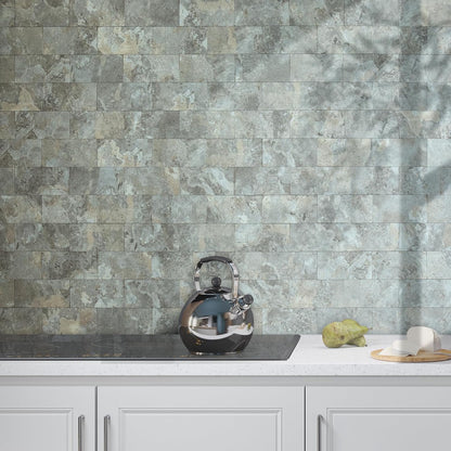 AULIGET 100 Piece Rust Slate Peel and Stick Backsplash Wall Tiles, 3" x 6" PVC Faux Stone Stick on Tiles for Backsplash Kitchen, Bathroom, Laundry Room, Camper, Fireplace