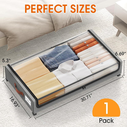 SpaceHacks Under Bed Storage with Wheels 2Pack Storage Containers with Clear Window&Label Under Bed Drawers Rolling Under Bed Storage for Clothes,Shoes, Blankets (30.71 x 16.93 x 6.69 in, Dark Grey)