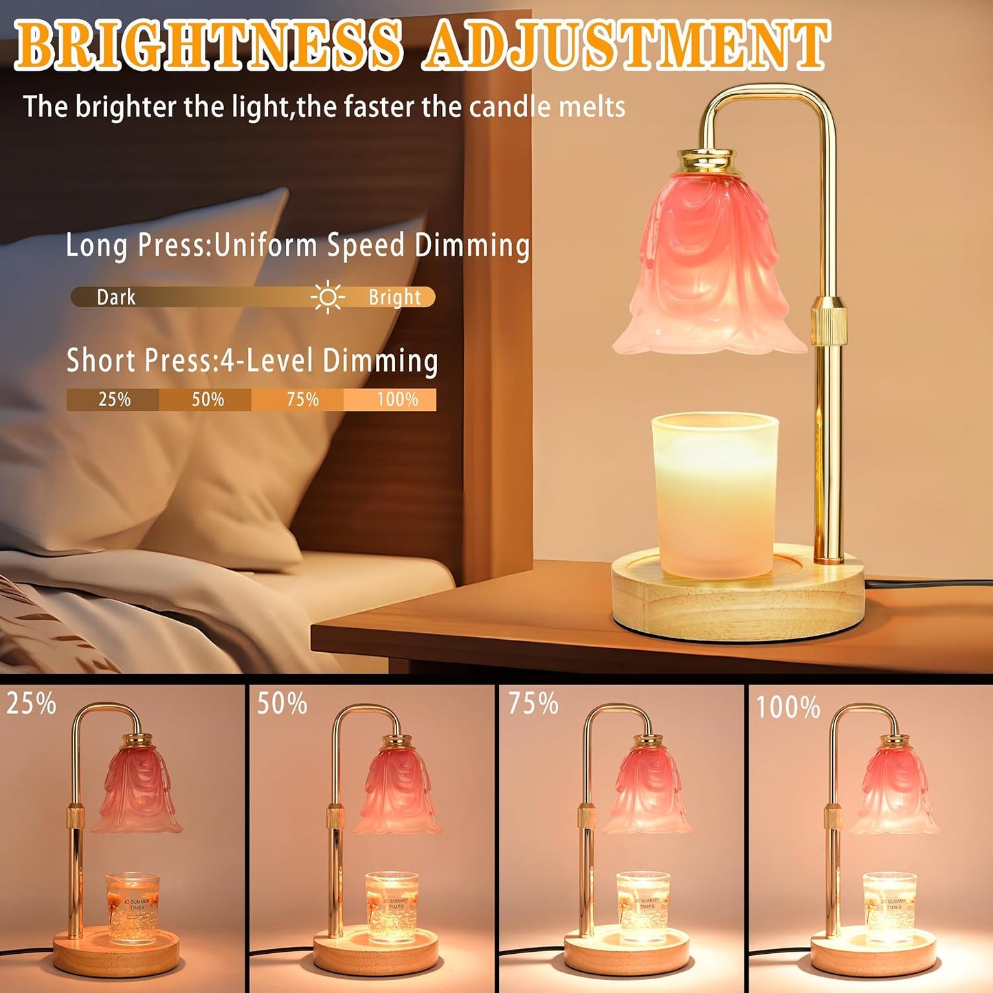 Candle Warmer Lamp with Timer Dimmer, Adjustable Height Pink Tulip Candle Wax Warmer, Christmas Birthday Gift for Mom Women,House Warming Gifts for New Home Bedroom Decor,Flower Pink