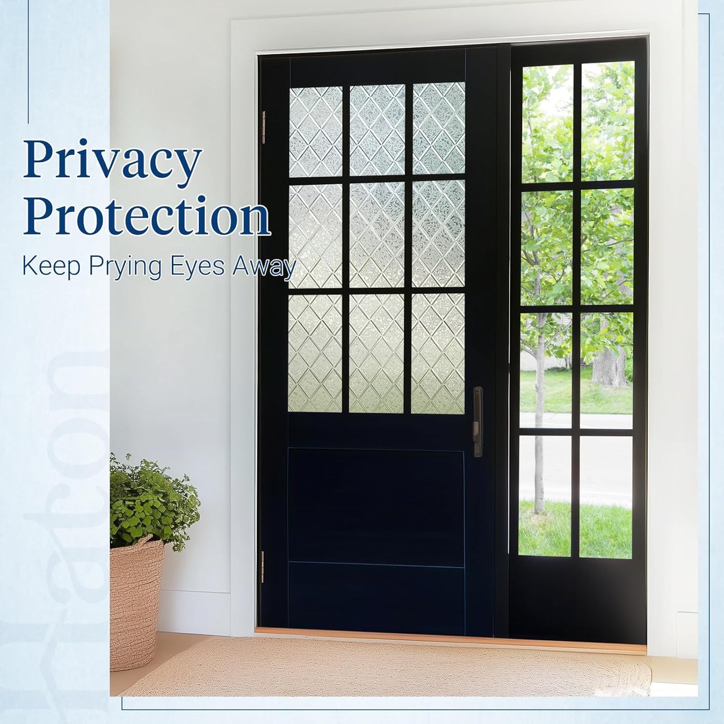 Haton Window Privacy Film Decorative Frosted Glass Window Film, Sun Blocking Stained Glass Clings, Static Cling Removable Stickers for Home Door Coverings, Lattice Pattern 17.5" x 78.7"
