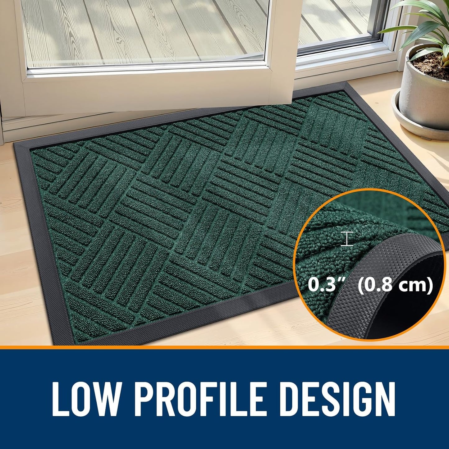 OLANLY Front Door Mat Outside Entrance 29.5x17, Absorbent, Heavy Duty Sturdy Natural Rubber Doormat Indoor Outdoor, Stain and Fade Resistant, Non-Slip Low Profile Floor Mat for Entryway, Grey Diamond