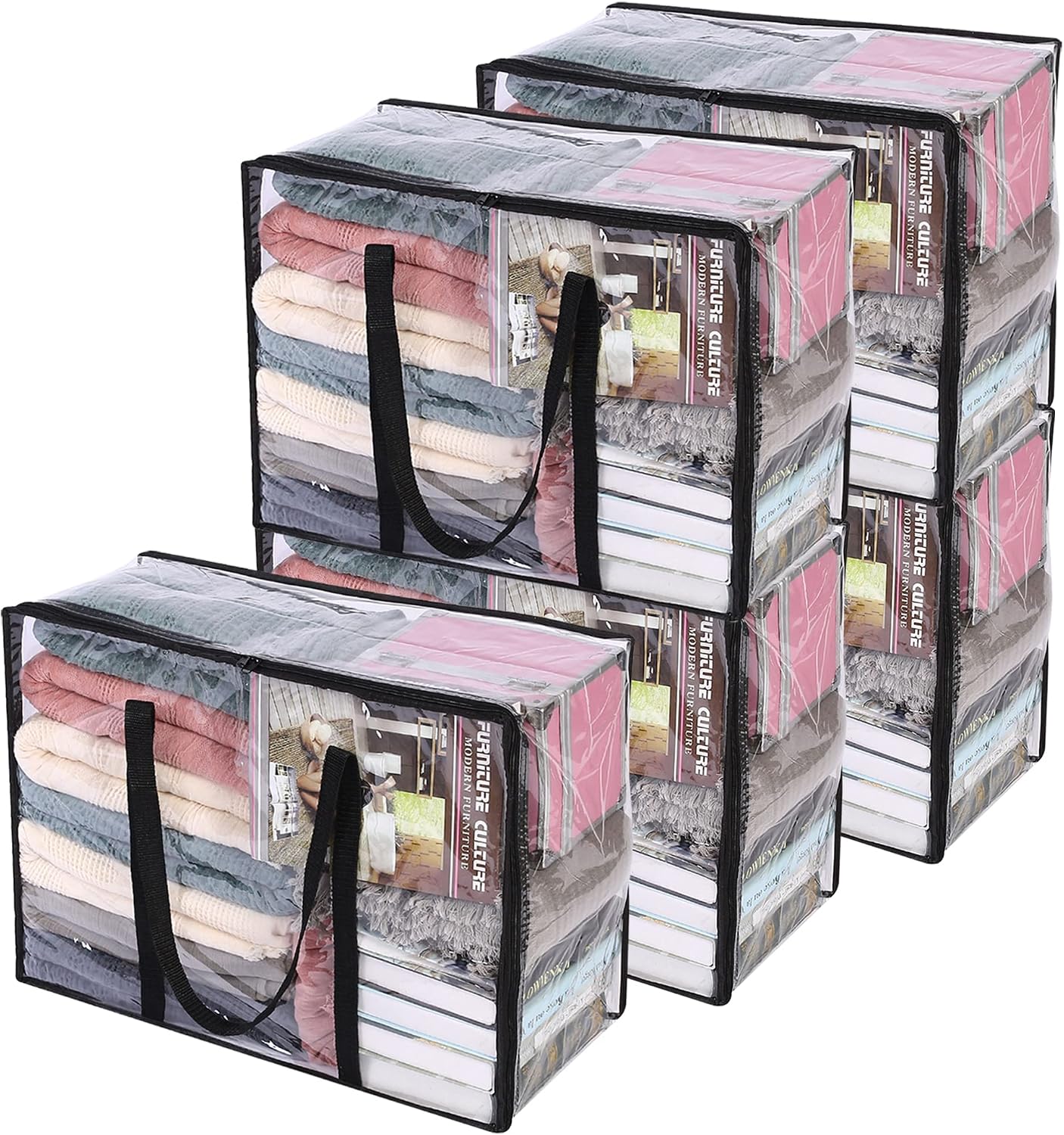 Vieshful 3 Pack Clear Clothes Storage Bag, 40L Plastic Blanket Storage Bag with Zipper, Foldable Closet Organizer, Moving bags for Comforter, Blanket, Bedding, Duvet, Toys