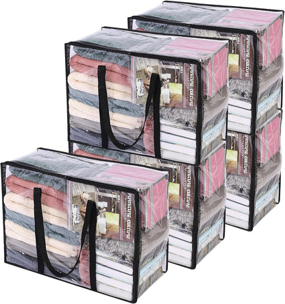 Vieshful 3 Pack Clear Clothes Storage Bag, 40L Plastic Blanket Storage Bag with Zipper, Foldable Closet Organizer, Moving bags for Comforter, Blanket, Bedding, Duvet, Toys