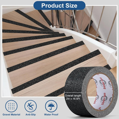 Anti Slip Tape 2 Inch x 16.5 Ft, Non Slip Waterproof Safety Grip Adhesive Traction Tape for Steps, Stair Treads and Ramps, Indoor & Outdoor Use