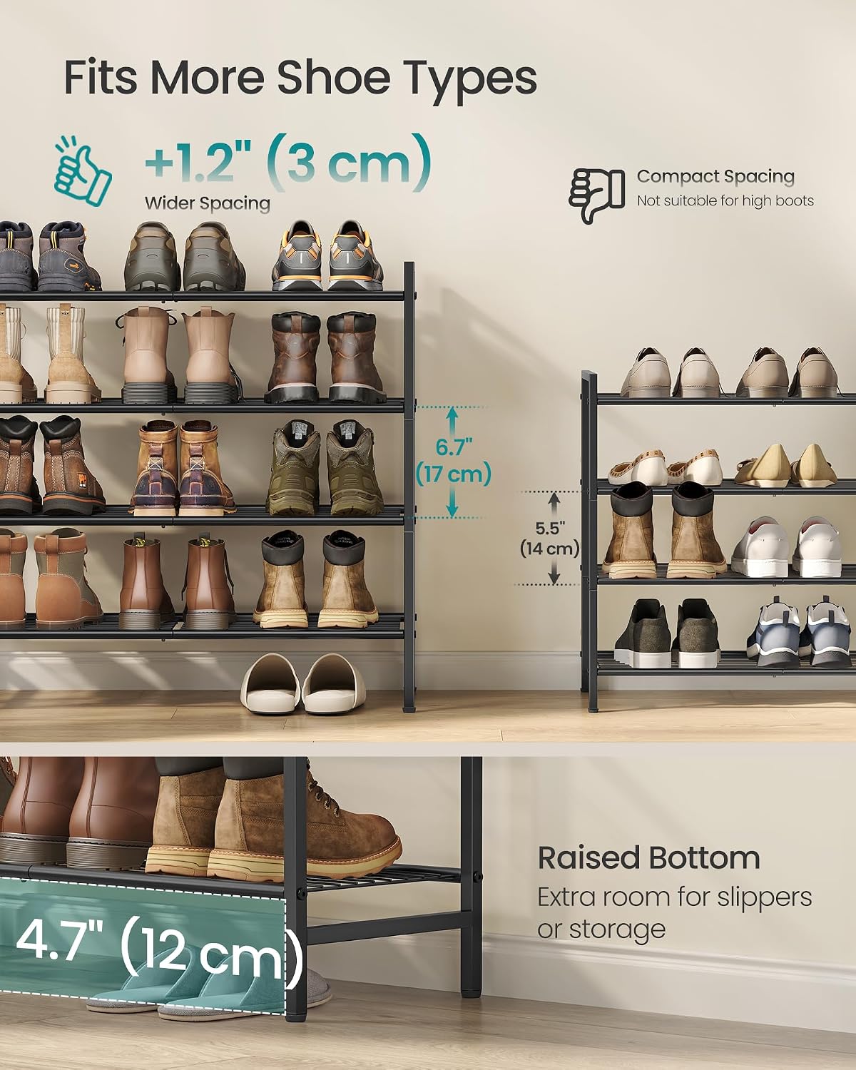 SONGMICS Metal Shoe Rack, Free Standing Shoe Organizer for Entryway Closet Garage Small Spaces, Heavy-Duty Slim Steel Storage Shelf, 8-Tier, Fits 16-24 Pairs, Bronze ULMR028A01