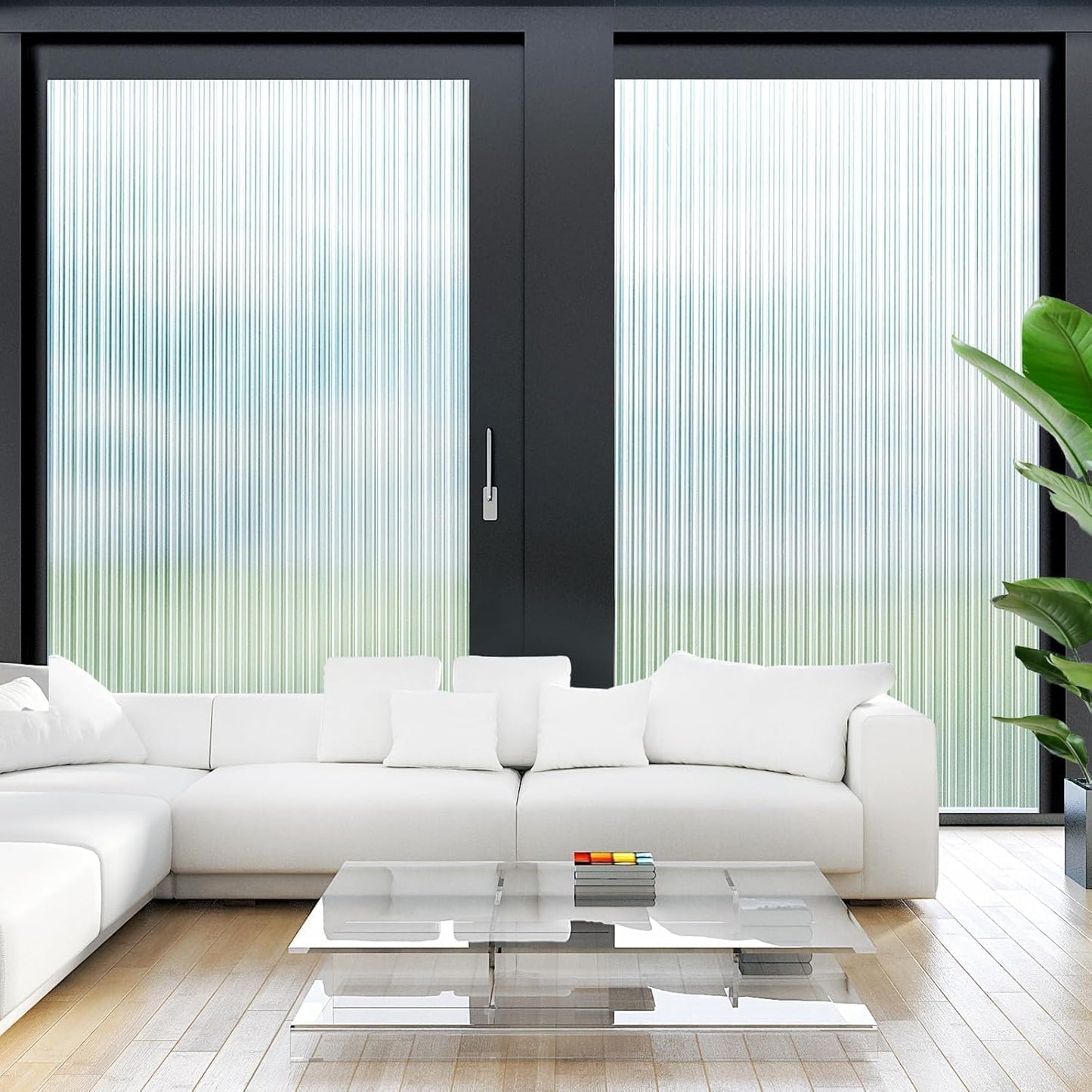 LUTE Reeded Glass Window Privacy Film, Frosted Glass Film, Removable 3D Decorative Decals Sun Blocking Anti UV Door Window Cover, No Glue Static Cling Vinyl for Bathroom Home Office, 17.5" x 78.7"