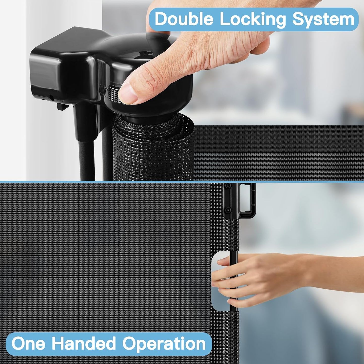 Short Dog Gate 0"-39" Wide Narrow Baby Gate 24” Tall Retractable Short Pet Gate to Step Over Short Baby Gate for Doorway, Low Pet Gate Indoor Doggie Gates Mesh Puppy Gate for Stairs, Black