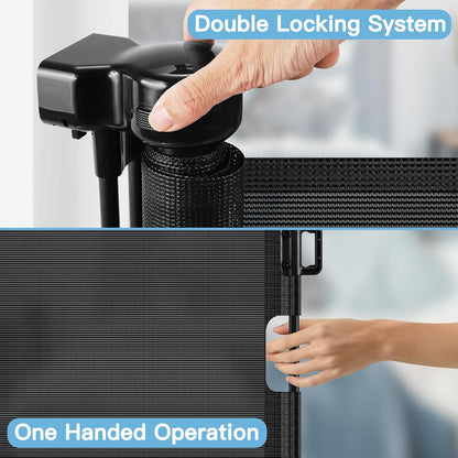 Short Dog Gate 0"-39" Wide Narrow Baby Gate 24” Tall Retractable Short Pet Gate to Step Over Short Baby Gate for Doorway, Low Pet Gate Indoor Doggie Gates Mesh Puppy Gate for Stairs, Black