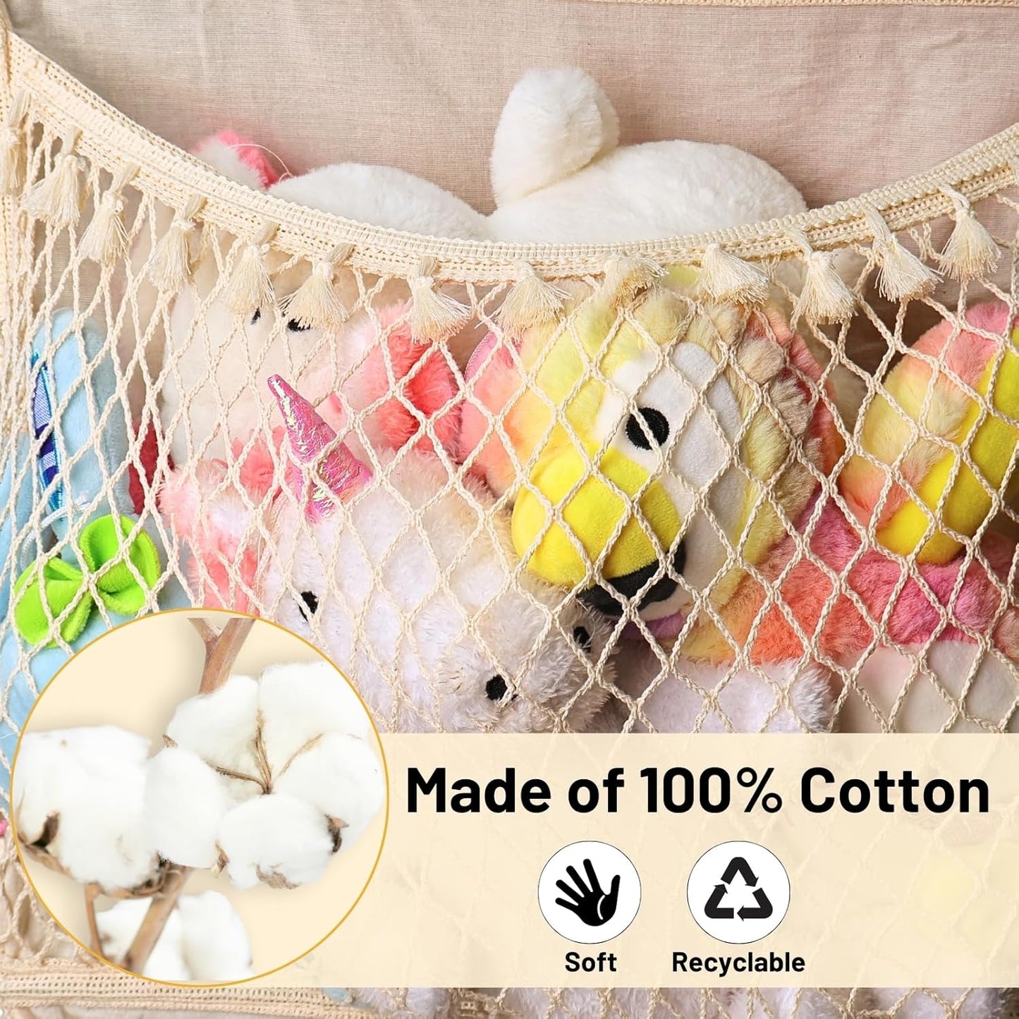 Ofiray-home Cotton Over The Door Stuffed Animal Storage | Toy Organizer for Storage Plush Toys, Stuffed Animal Holder with 4 Large Pockets, Hanging Door Organizer for Nursery