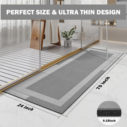 YDKGL Non Slip Bath Mat, Rubber Backing Ultra Thin Bathroom Rugs Fit Under Door Quick Dry Super Absorbent Washable Bath Rug Shower Mat for Bathroom Floor Bathtub Shower Sink, Easy Care Blue 16"x 24"