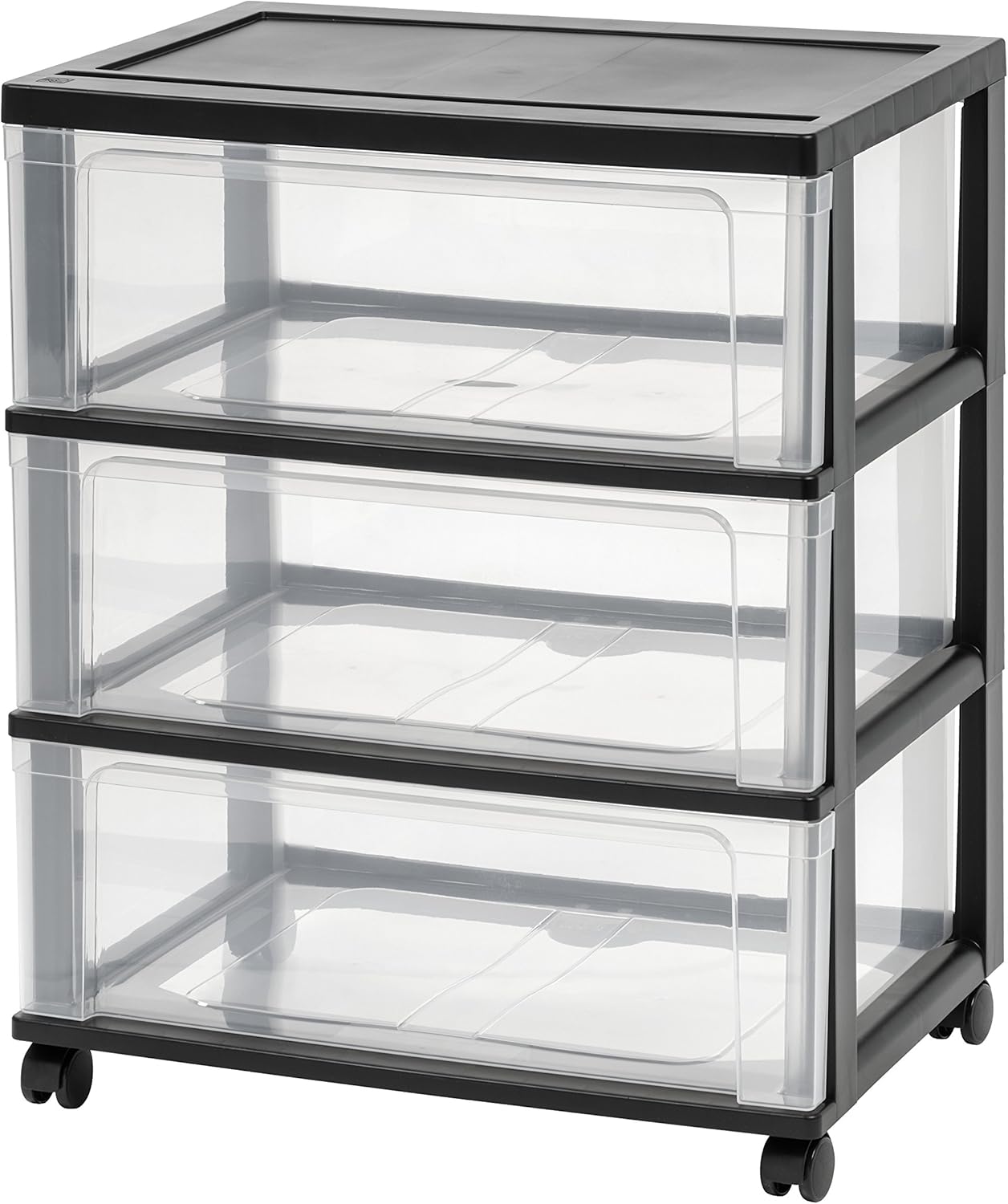 IRIS USA Plastic Drawer Storage Organizer Rolling Cart, with Wheels Casters, 3-Drawers, for Art Craft Supplies Bathroom Dorm Bedroom Laundry Room, Wide, White