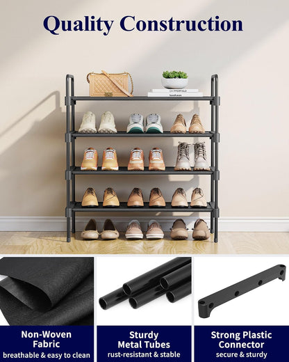 Kitsure Shoe Rack, 39" Wide Extra-Long Shoe Organizer, 3-Tier, Black | Closet, Front Door Entrance, Entryway, Stackable & Detachable Shelf, Closet Organizers and Storage