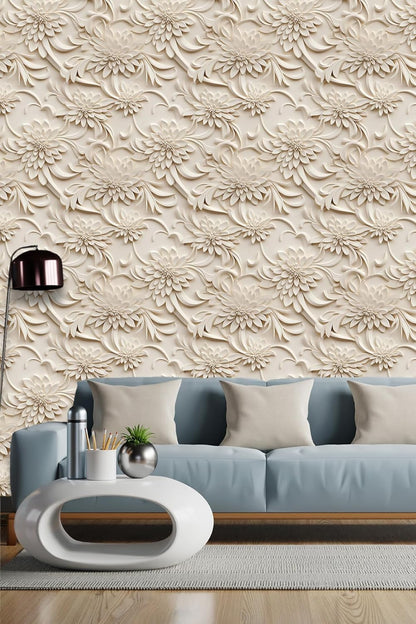 Floral Peel and Stick Wallpaper 3D Effect Interior Wall Décor Contact Paper Self Adhesive Removable Renter Friendly for Bedroom Living Cabinet Room 17.7in x 9.8ft (Not Textured Wallpaper