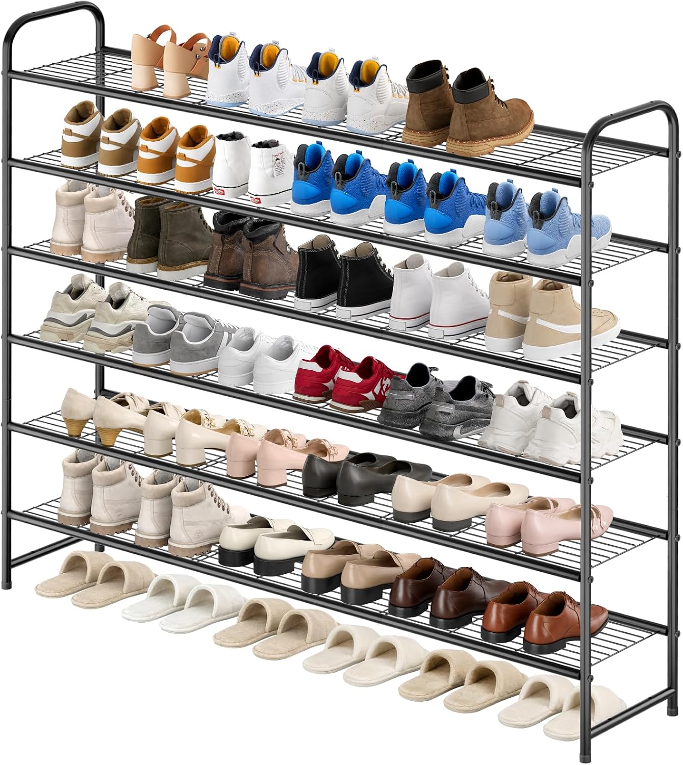 KEETDY 3-Tier Long Shoe Rack for Closet Metal Shoe Organizer for Entryway, Wide Stackable Shoe Storage Shelf with Sturdy Wire Grid for Closet Floor, Bedroom, Black