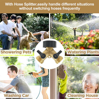 2 Pack Brass Hose Splitter 2 Way, 3/4" Heavy Duty Garden Hose Y Splitter with 14 Rubber Washers, Leak-Free Spigot Splitter with Easy-Grip TPR Valves, Faucet Splitter for Outdoor Garden Lawn Watering