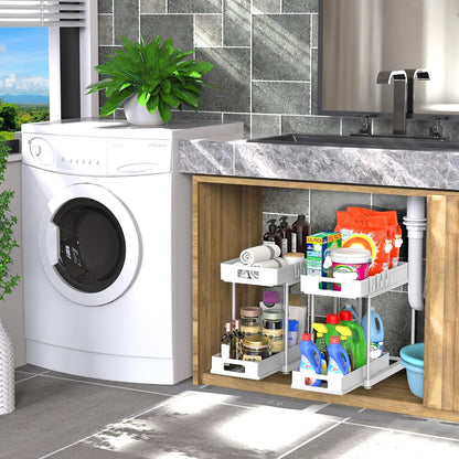 2 Pack Under Sink Organizer with Pull-Out Drawer, Black | 2-Tier Cabinet Storage, Kitchen & Bathroom, Tool-Free Assembly, Fits Cleaning Supplies & Toiletries, Space Saving