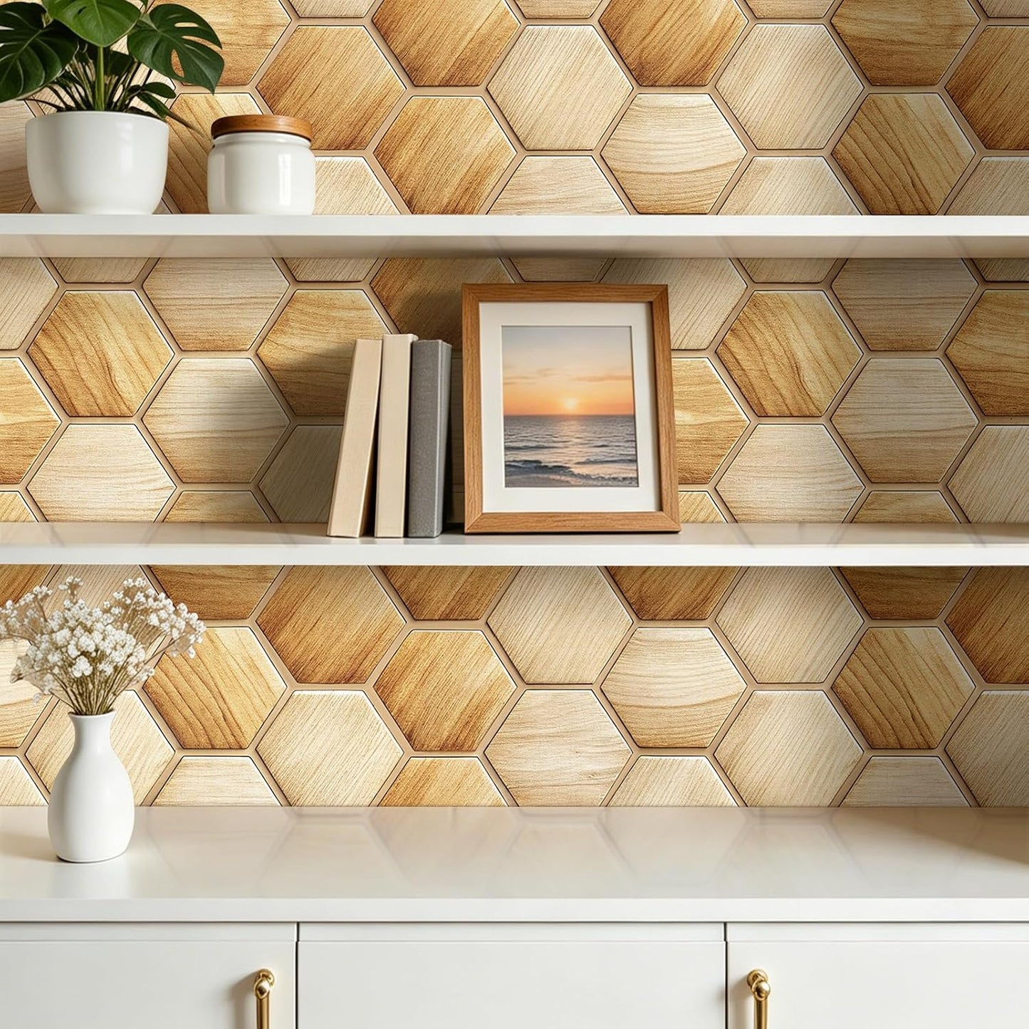 FunStick White Kitchen Wallpaper Peel and Stick Waterproof Herringbone Backsplash Wall Paper for Kitchen Bathroom Tile Wallpaper Removable White Contact Paper Peel and Stick for Cabinets 17.5"x118"