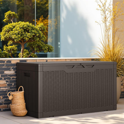 Greesum 31 Gallon Resin Deck Box All Weather Outdoor Storage Boxes for Patio Furniture Set,Outdoor Toys,Garden Tools,Black