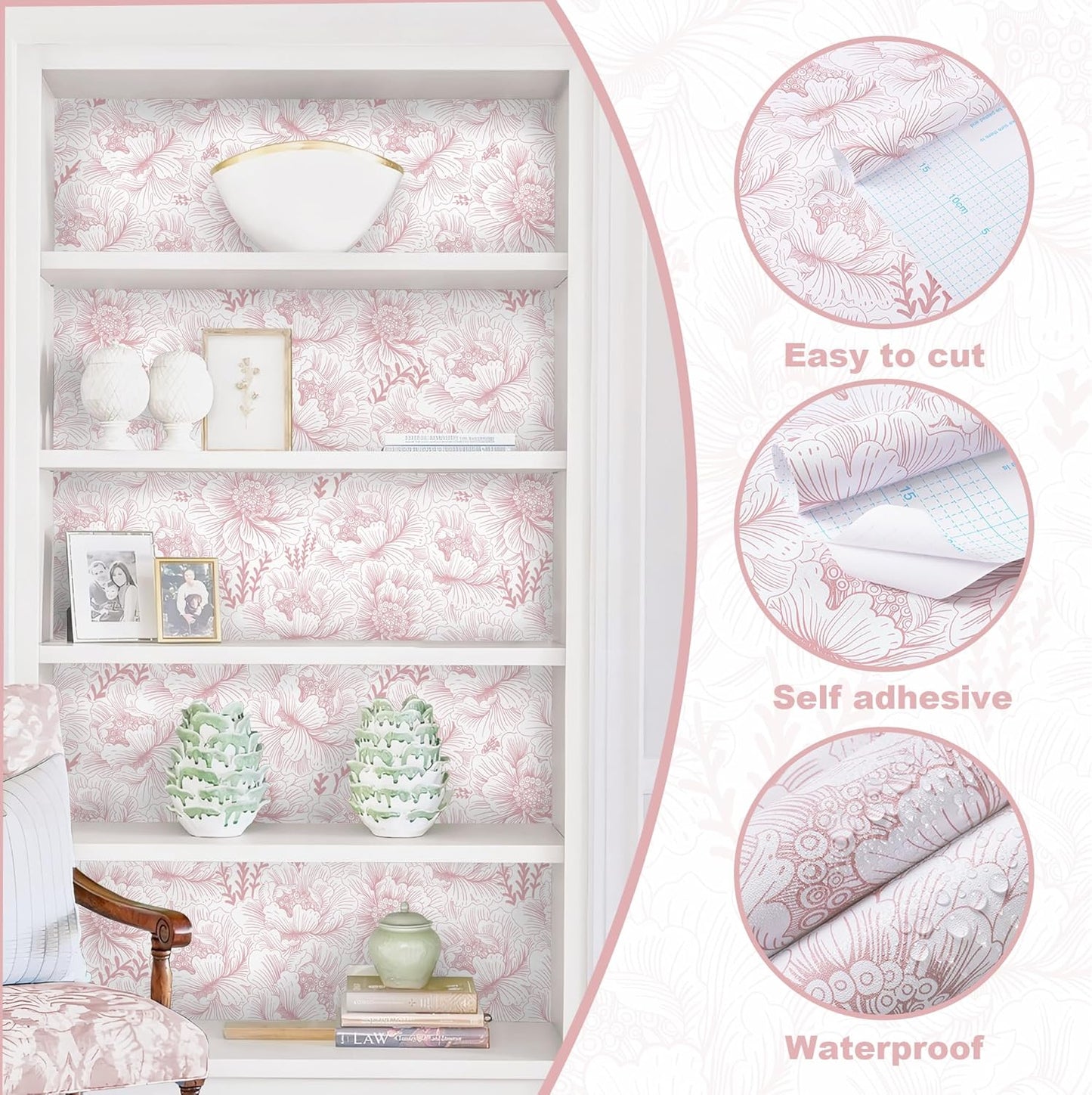GloryTik Floral Peel and Stick Wallpaper, Removable Blue Floral Contact Paper, Self Adhesive Renter Friendly Wallpaper for Bedroom Living Room Bathroom (17.3" x 78.7")