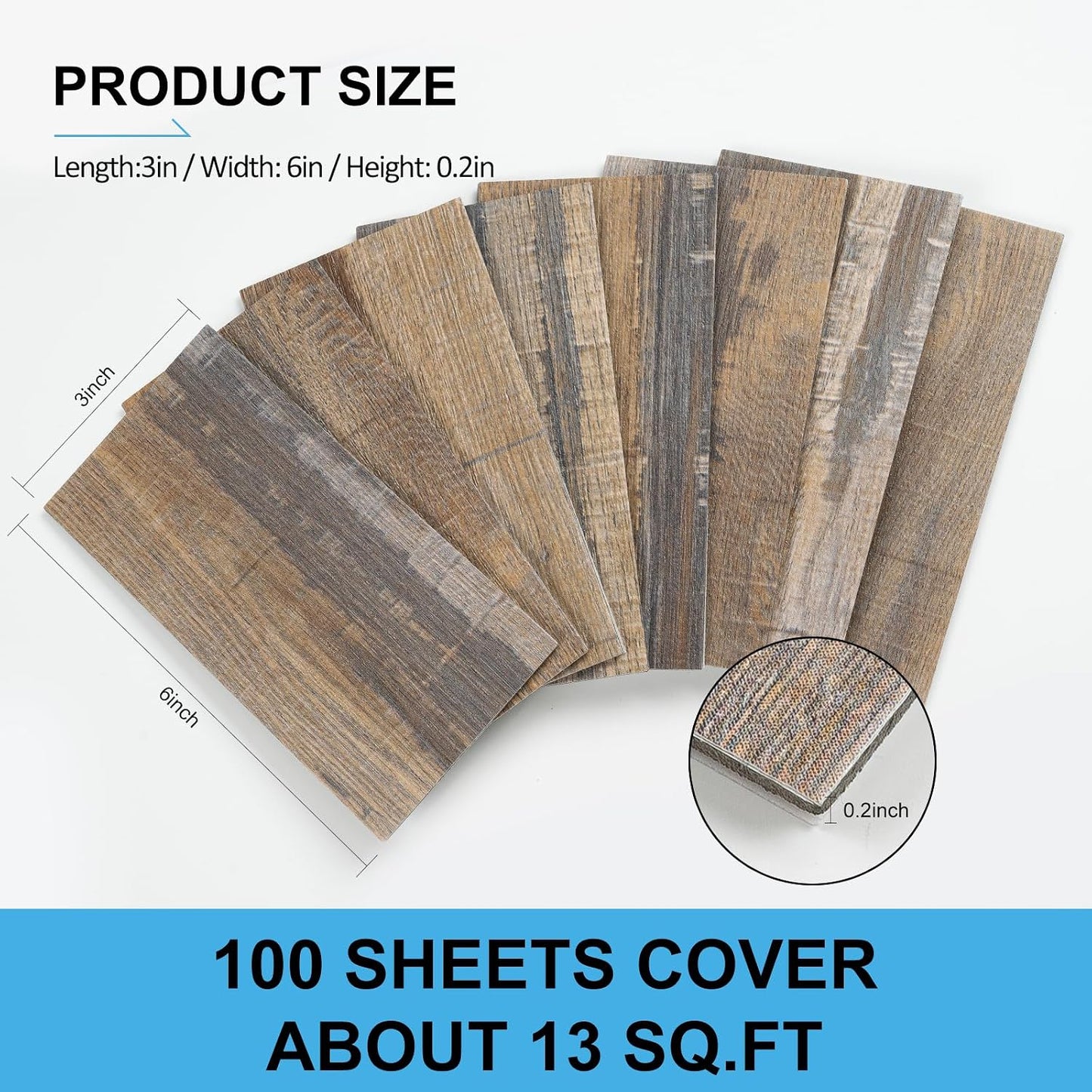 100-Piece Faux Stone Peel and Stick Backsplash Tile, Waterproof Thick PVC Stick On Subway Wall Tile for Kitchen Bathroom Laundry Room Fireplace - 3" x 6", Tan Wood