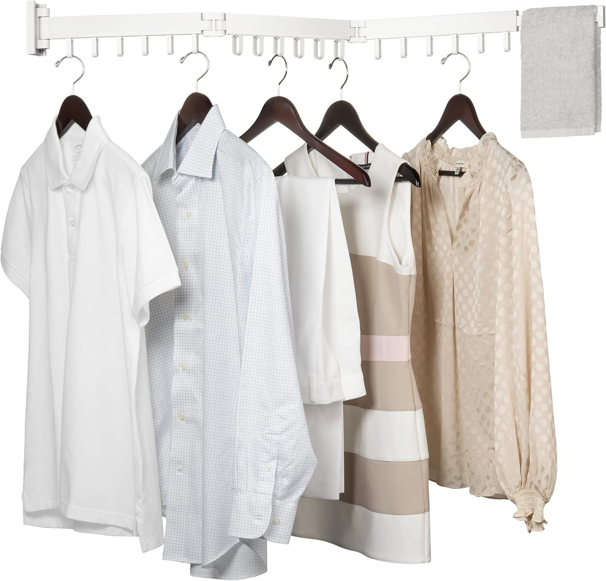 Luxe Laundry Wall Mounted Drying Rack - Foldable Laundry Room Organization Hanger for Clothes - Tri-Fold, Collapsible, Indoor, Space Saving, White