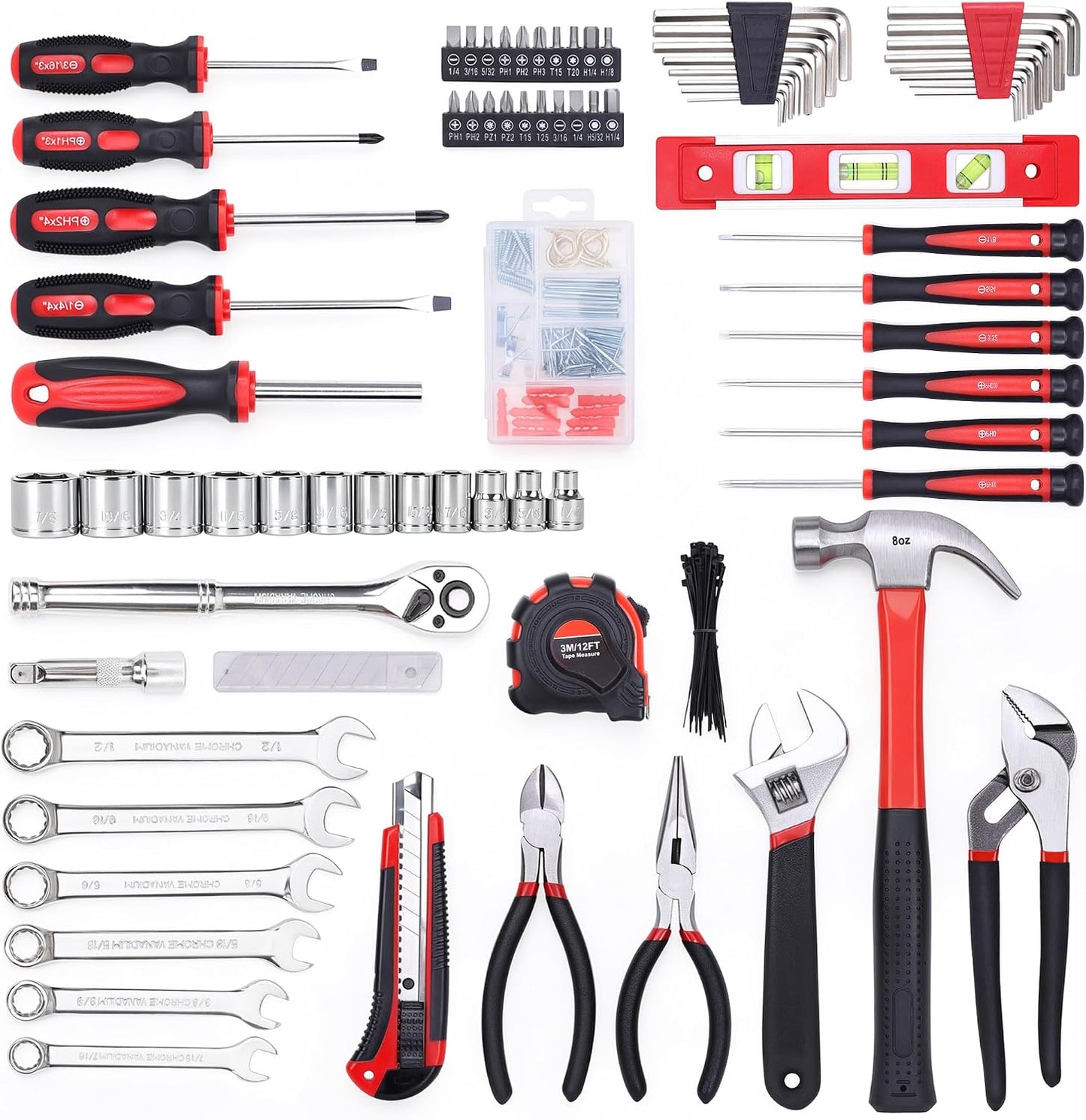 FASTPRO 236-Piece Home Repairing Tool Set, Mechanics Hand Tool Kit with 12-Inch Wide Mouth Open Storage Bag, Household Tool Set for DIY, Home Maintenance, Green