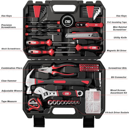 Prostormer 160-Piece Home Repair Tool Set, General Household Hand Tool Kit with Toolbox Storage Case for House, Garage, College Dorm and Office (Red)