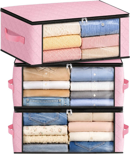 Fab totes 6 Pack Storage Bags for Clothes and Blanket, Foldable Closet Organizers and Storage with Zippers, Clear Window and Handles, Fabric Storage Bins for Sweater, Comforter, Bedding,Linen Sheets