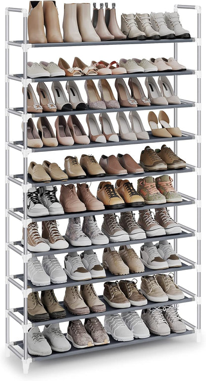 SONGMICS Shoe Rack, 10-Tier Shoe Shelf, Shoe Storage Organizer, 11 x 17.7 x 68 Inches, Metal Frame, Non-Woven Fabric Shelves, for Entryway, Bedroom, Black ULSH010B02