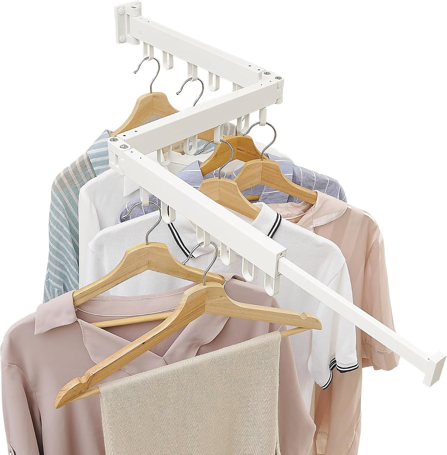 RFOUO Wall Mounted Clothes Drying Rack,Drying Rack Clothing Wall Mount with Foldable Features(Tri-Fold),Space Saver,Wall Mounted Drying Rack for Laundry Balcony Bathroom (White)