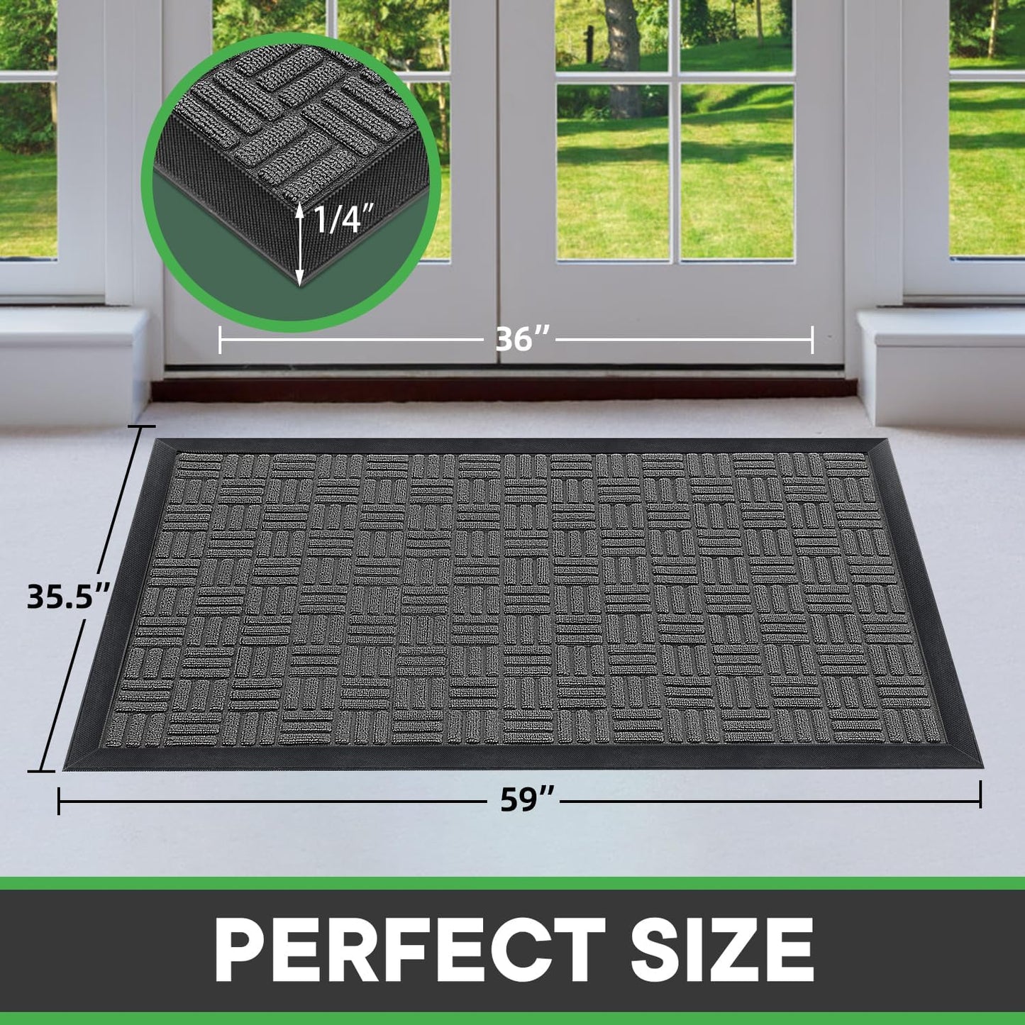 Mibao Front Door Mat, Heavy Duty Durable Welcome Mat for Outdoor Indoor, Dirt Trapper Waterproof Super Absorbent Door Mat for Entryway Outside Patio Porch, 29.5" x 17", Grey