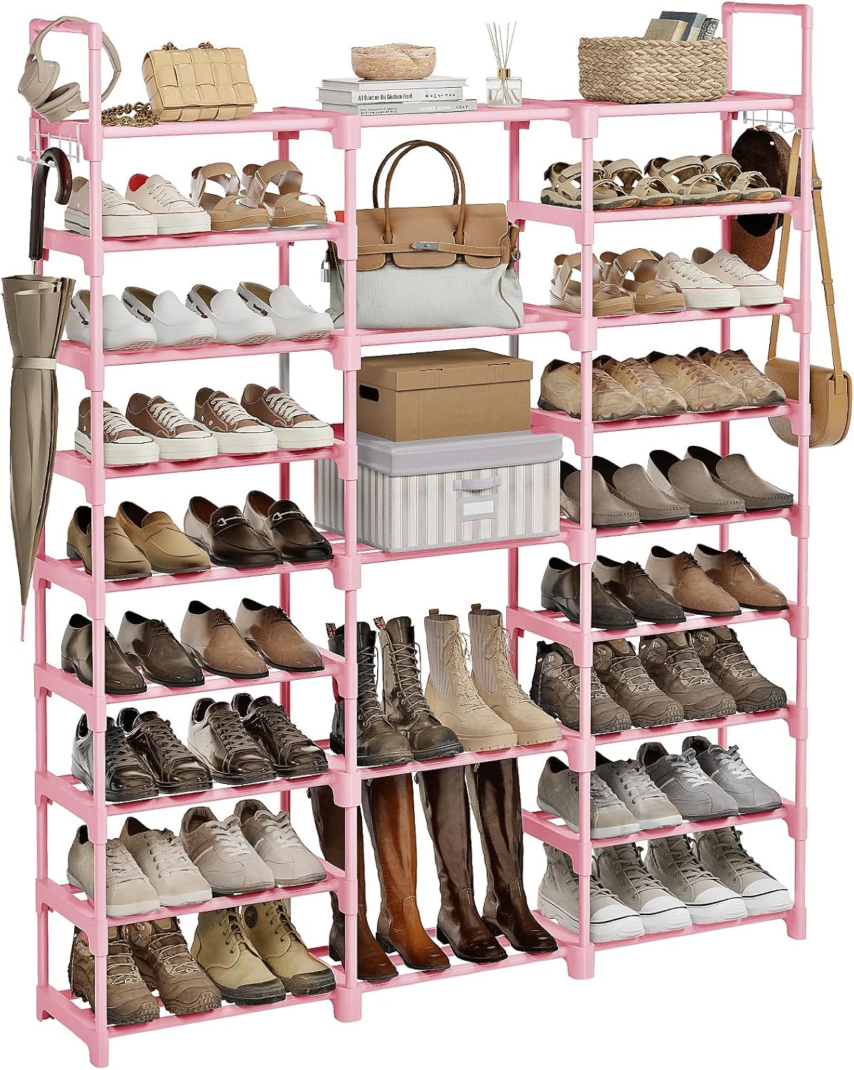 WOWLIVE 9 Tiers Large Shoe Rack Storage Organizer for Closet 50-55 Pairs Shoe Tower Unit Shelf Stackable Shoe Rack with Metal Pipes Plastic Connectors Black(SSS3B9)