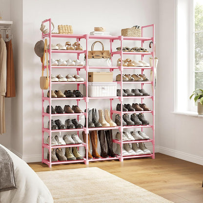WOWLIVE 9 Tiers Large Shoe Rack Storage Organizer for Closet 50-55 Pairs Shoe Tower Unit Shelf Stackable Shoe Rack with Metal Pipes Plastic Connectors Black(SSS3B9)