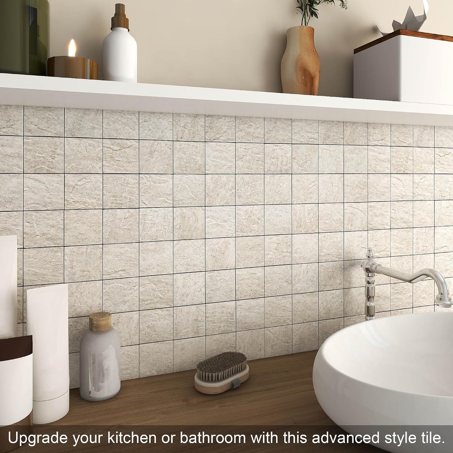 BeNice Kitchen Peel and Stick Tile Backsplash Bathroom Self Adhesive Stone Mosaic Thick Wall Stickers 12"x12"(Blue Rustic,10 Sheets)