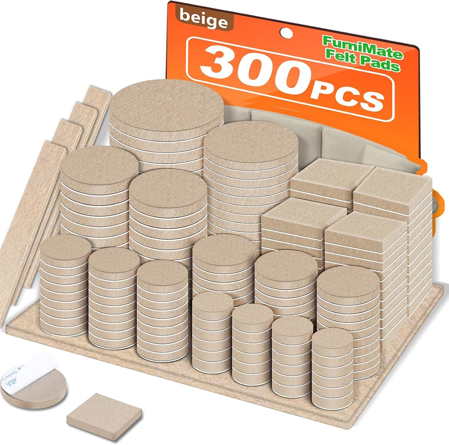 Felt Furniture Pads 300 Pieces, Furniture Pads for Hardwood Floors, Felt Pads for Chair Legs Furniture, Floor Protectors for Furniture Black