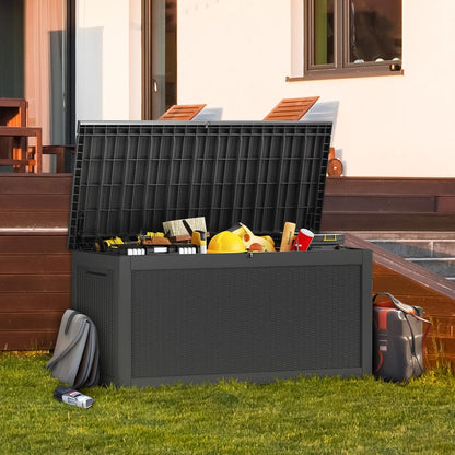 Outdoor Storage Box, 320 Gallon Waterproof Deck Box [Upgraded 3.0], Dual Gas-Spring Ultimate Resin Organizer for King Cushions, Heavy-Duty Lockable Estate Storage Bench, Backyard BBQ, Black