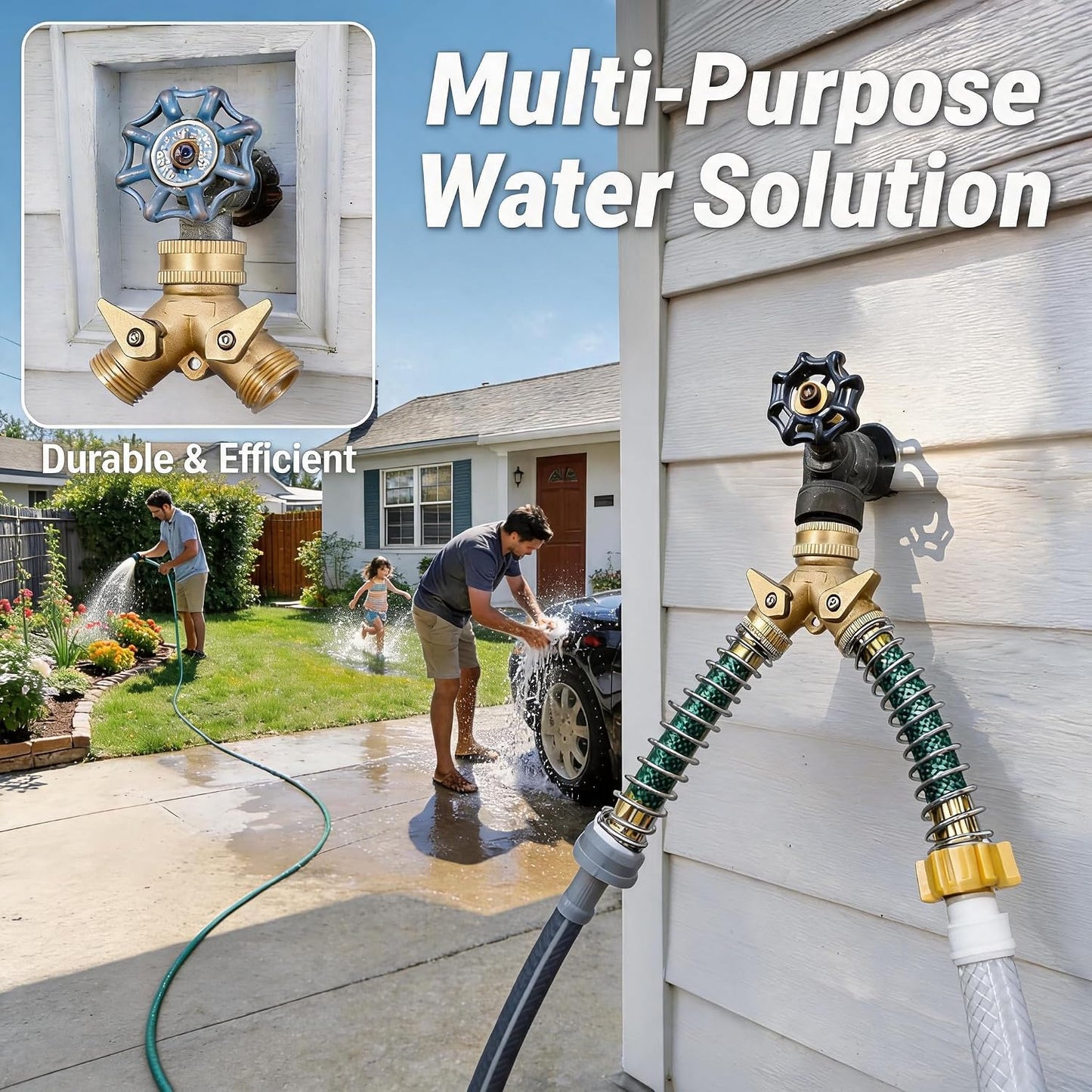 ‌VANCOCO 2 Way Garden Hose Splitter, 3/4" Heavy Duty Solid Brass Hose Y Splitter With 2 Shut-off for Outdoor Faucet & Garden Hose